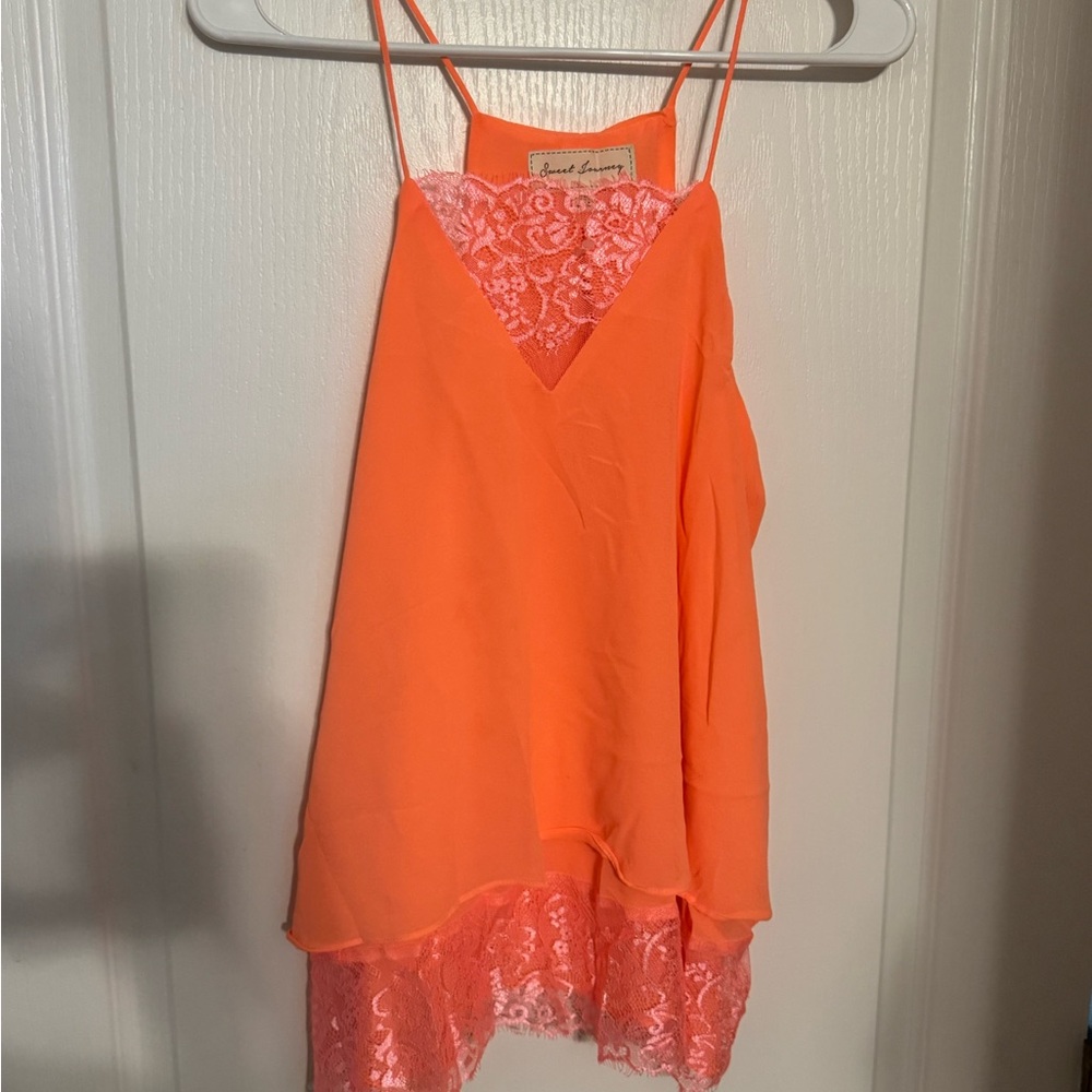 Orange Lace Trim Cami Top